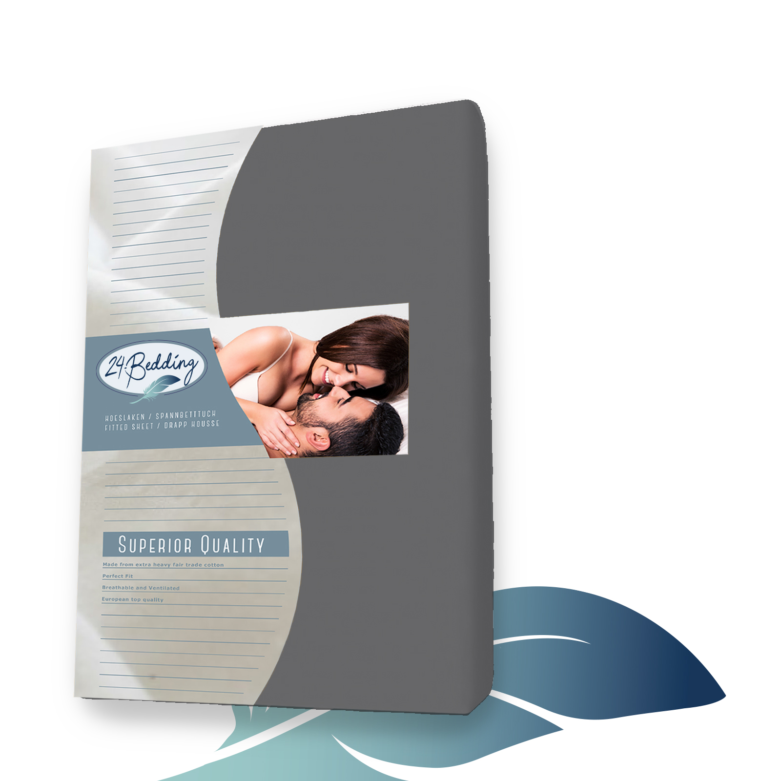 Badstof topper hoeslaken 180 x 210 cm donker Grijs voorzijde verpakking