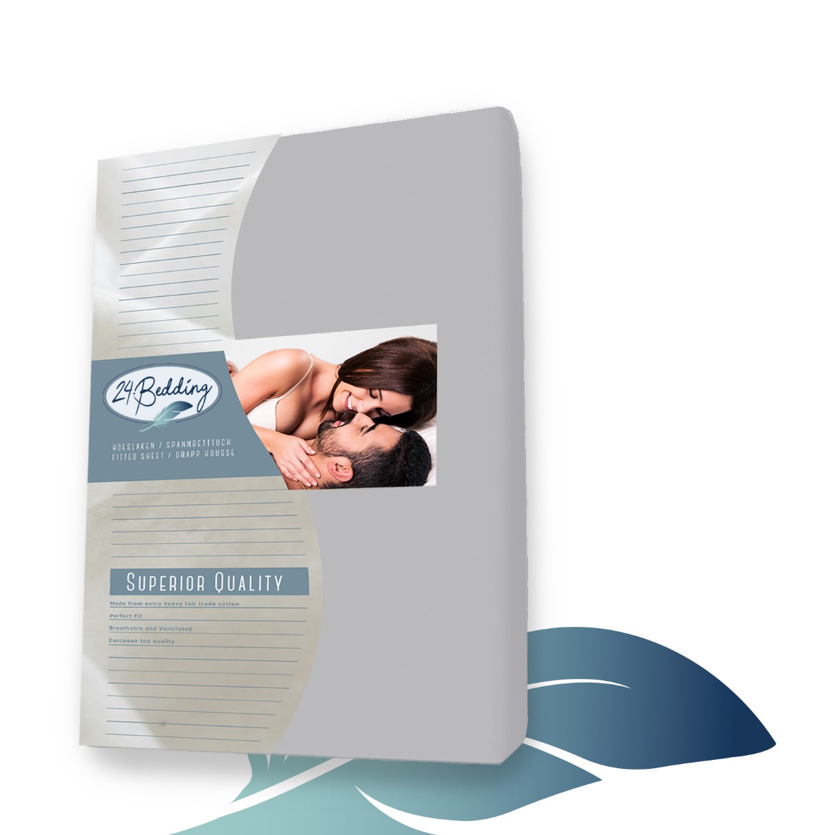 Duopak - 2 stuks!! - Badstof hoeslaken 100 x 200 cm zilver Grijs voorzijde verpakking