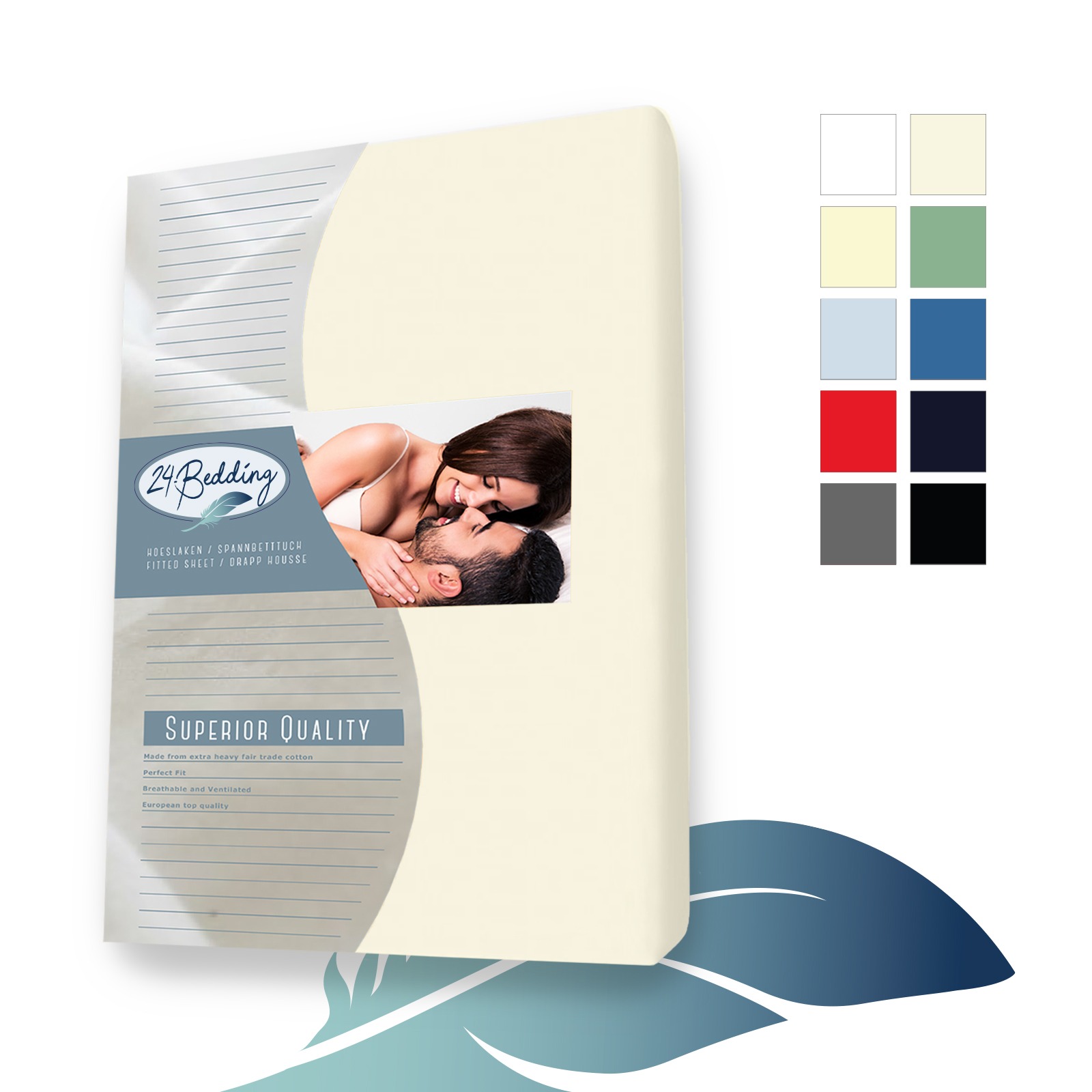 Duopak 2 stuks!! - Badstof Hoeslaken 90x200 cm Beige Voorzijde Verpakking