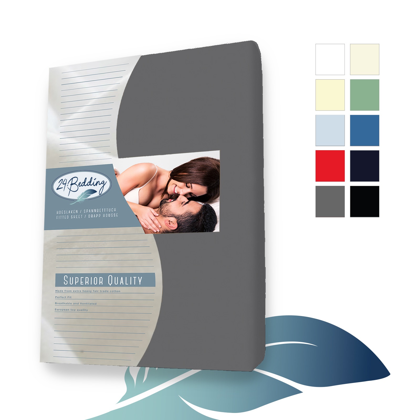 Duopak 2 stuks!! - Badstof Hoeslaken 80x220 cm donker Grijs Voorzijde Verpakking