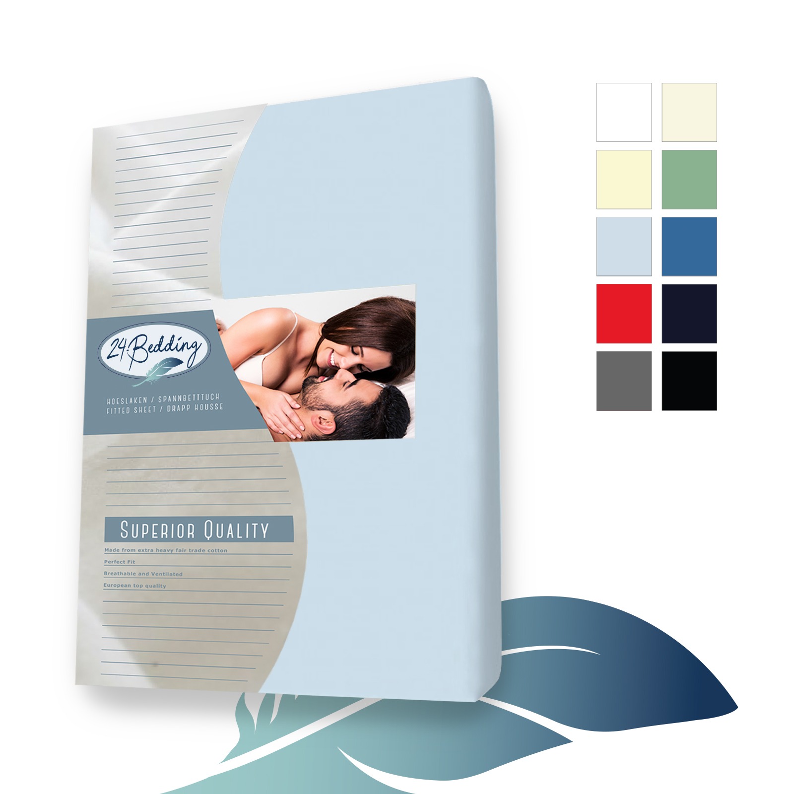 Badstof Hoeslaken 180x200 cm licht Blauw Voorzijde Verpakking