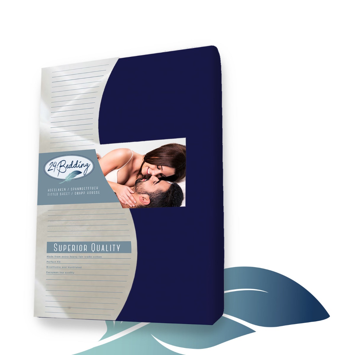Katoenen topper hoeslaken 90x220 cm marine voorzijde verpakking