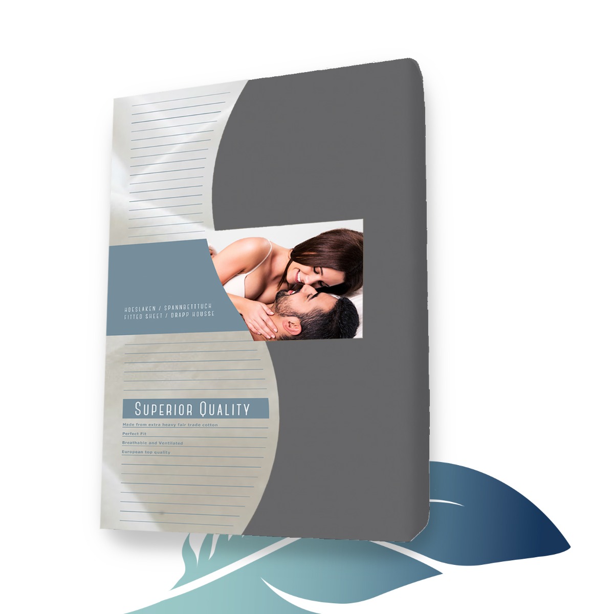 Duopak 2 stuks!! - Flanellen hoeslaken 90 x 220 cm Antraciet voorzijde verpakking
