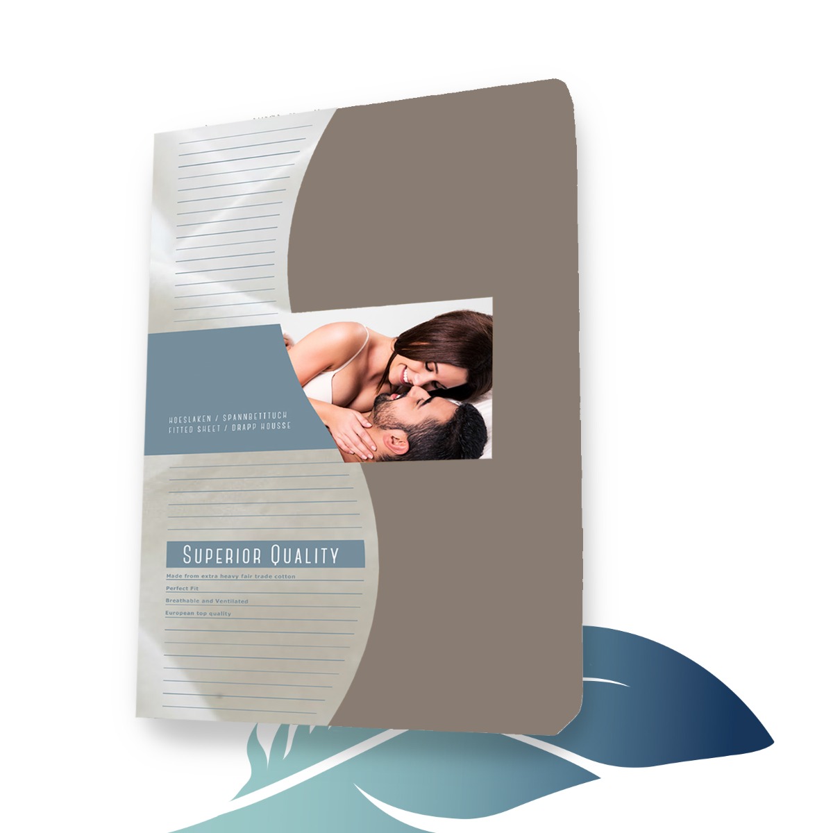 Duopak 2 stuks!! - Flanellen hoeslaken 90 x 220 cm Taupe voorzijde verpakking
